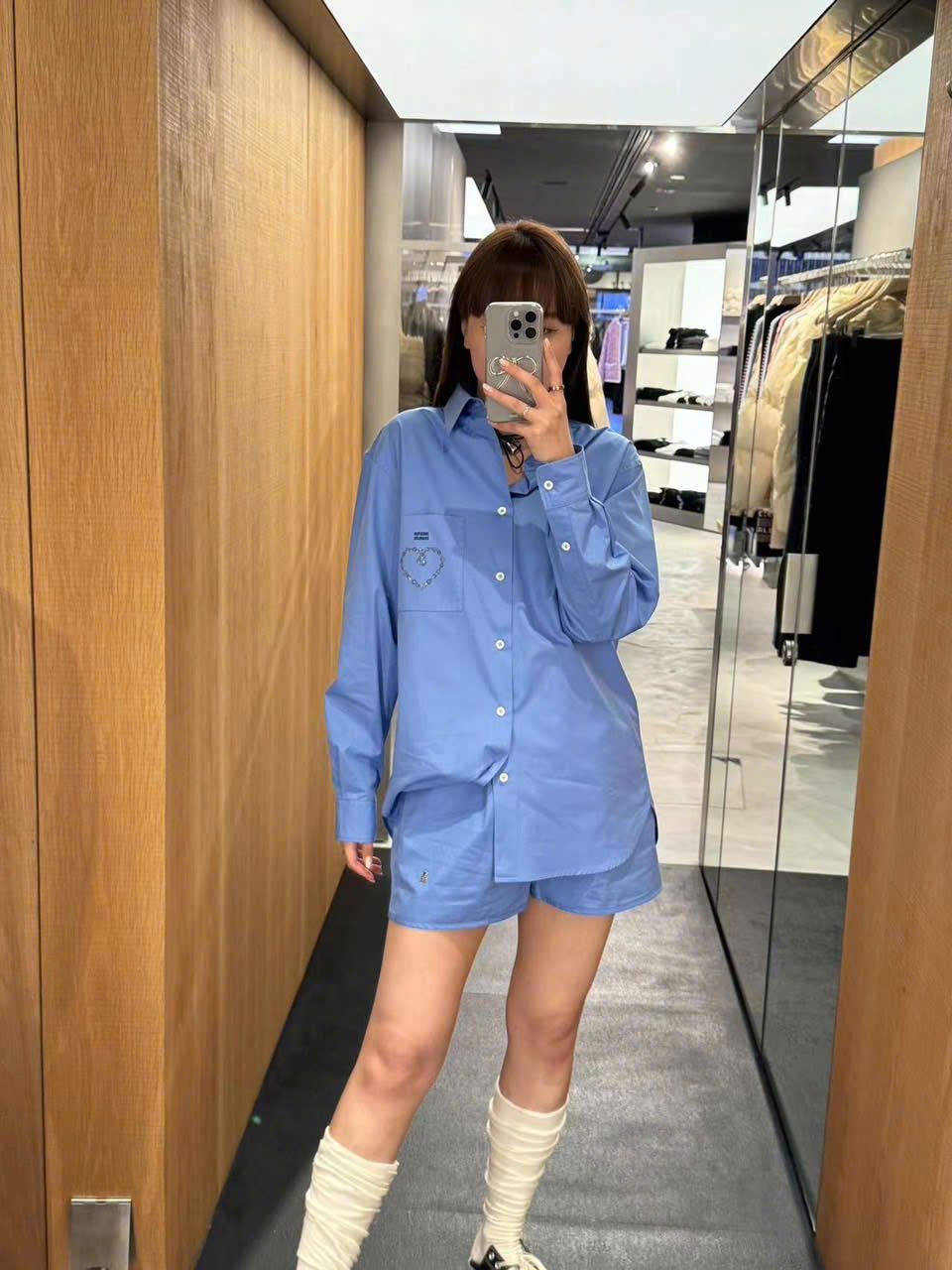 Sơ mi xanh - tim túi ngực (SET)