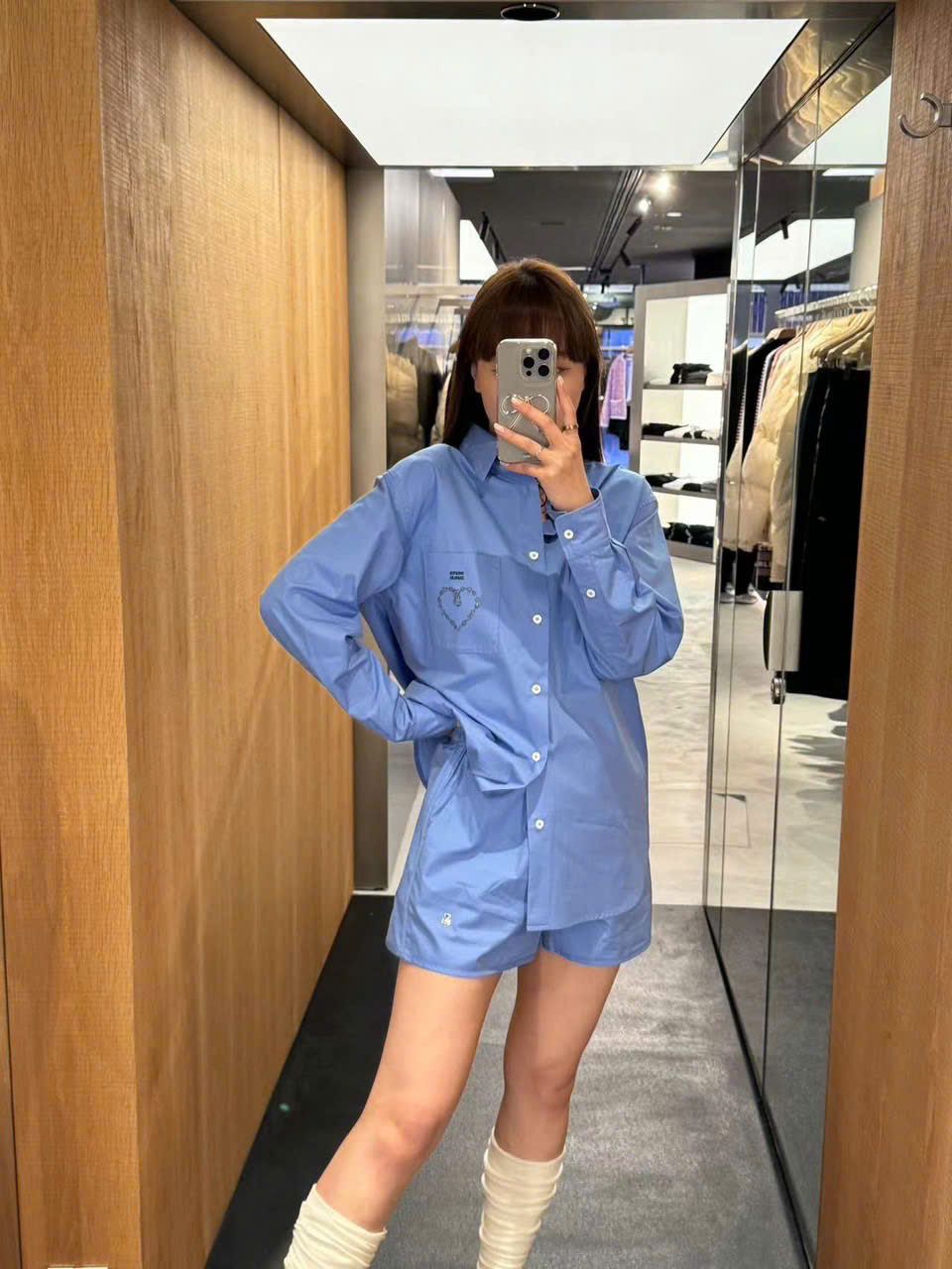 Sơ mi xanh - tim túi ngực (SET)