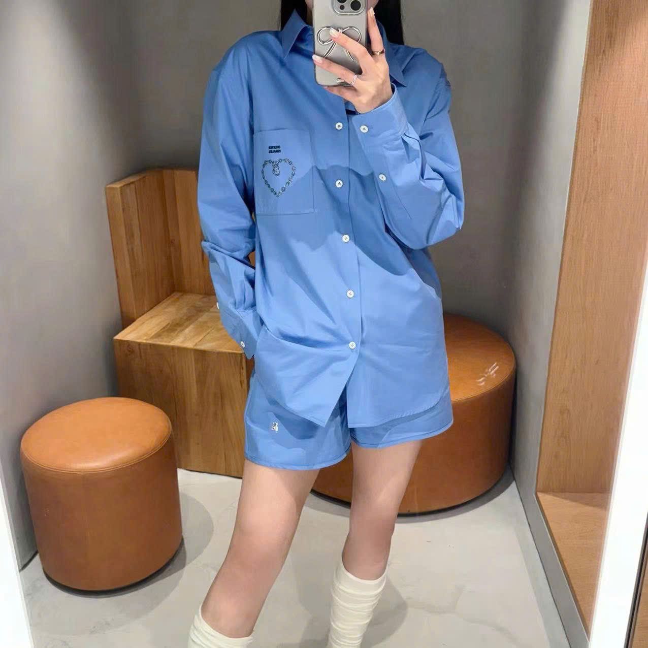 Sơ mi xanh - tim túi ngực (SET)