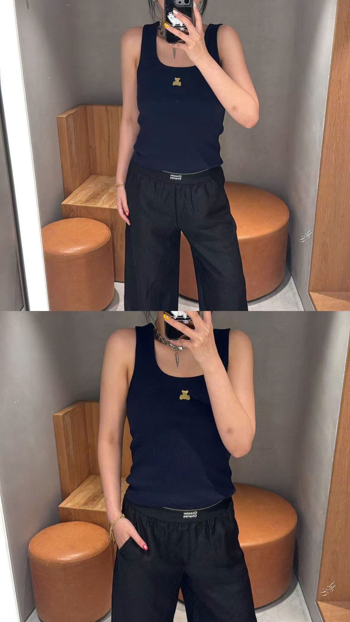 Ba lỗ xanh navy, gấu vàng