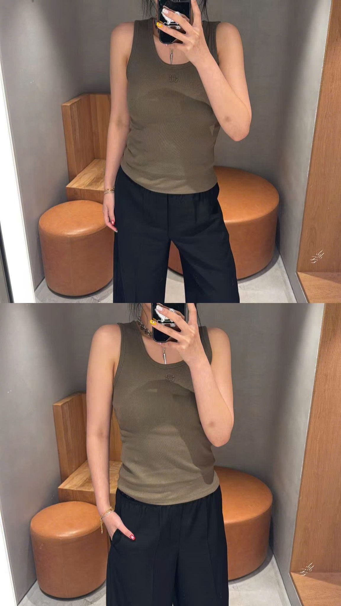 Áo tanktop màu xanh rêu