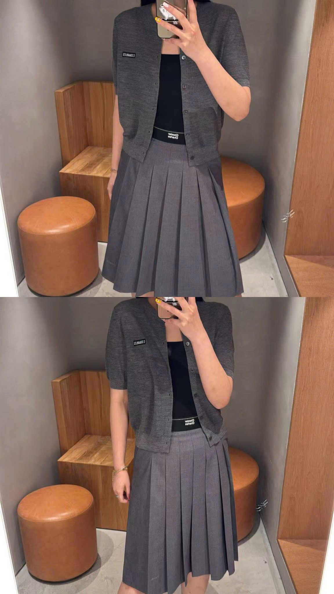 Áo CDG ngắn tay xám, cổ tròn, chữ C.Charles