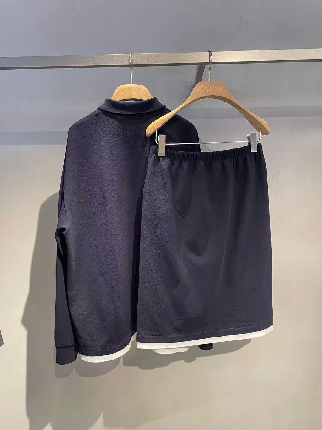 Polo dài tay Navy gấu, chữ tà trắng (SET)