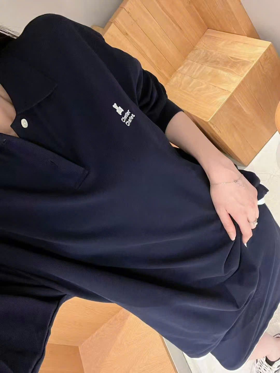 Polo dài tay Navy gấu, chữ tà trắng (SET)