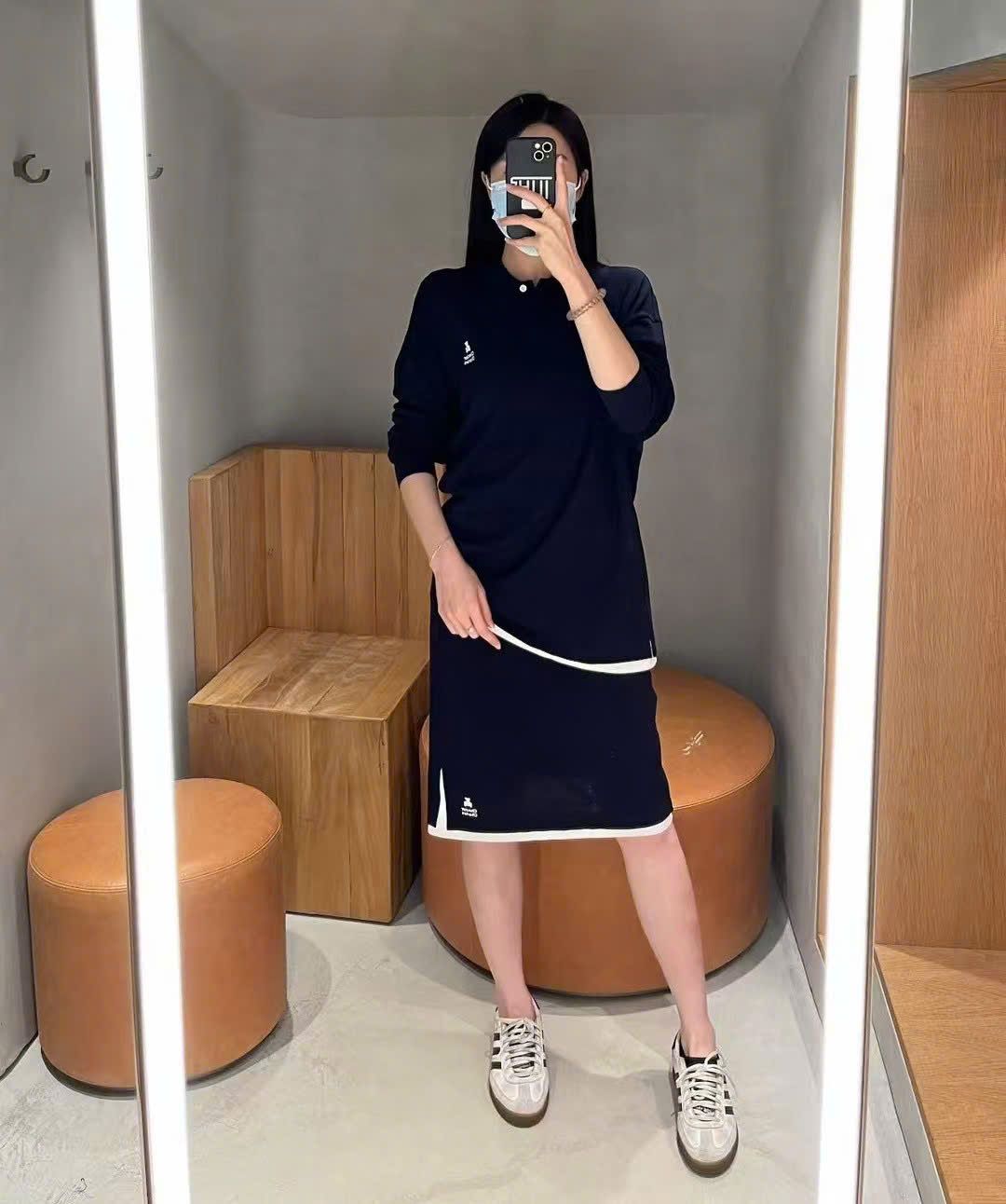 Chân váy navy gấu, chữ tà trắng(SET)