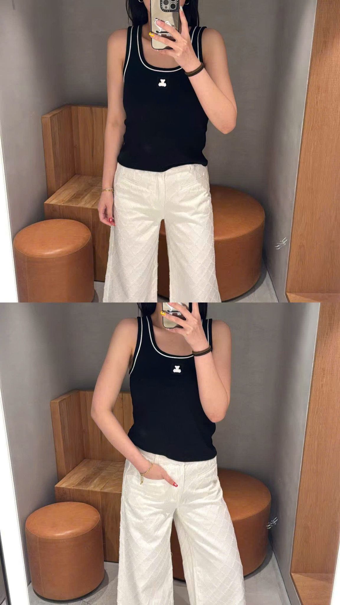 Áo tanktop đen, gấu trắng