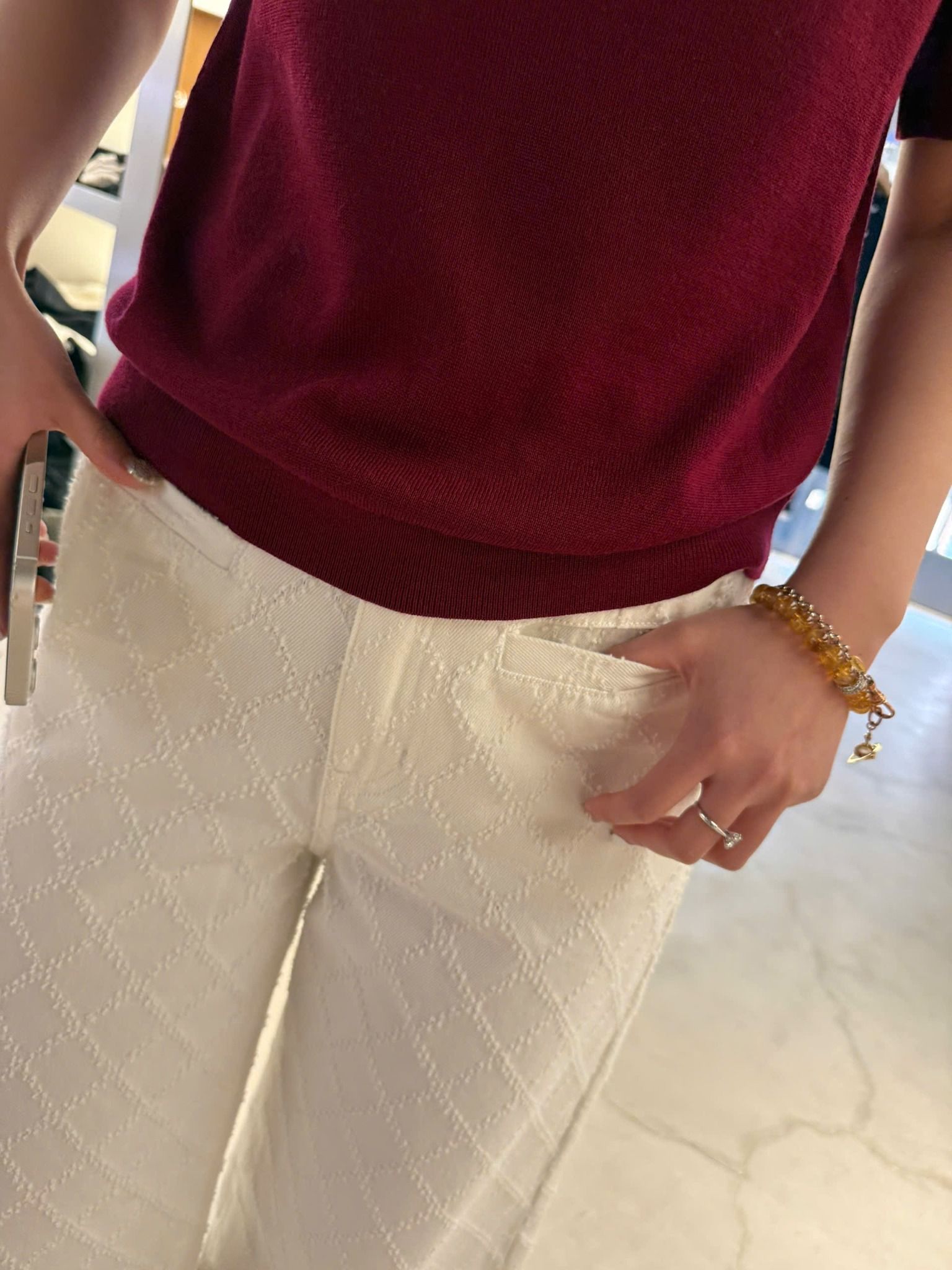 Quần jean trắng caro