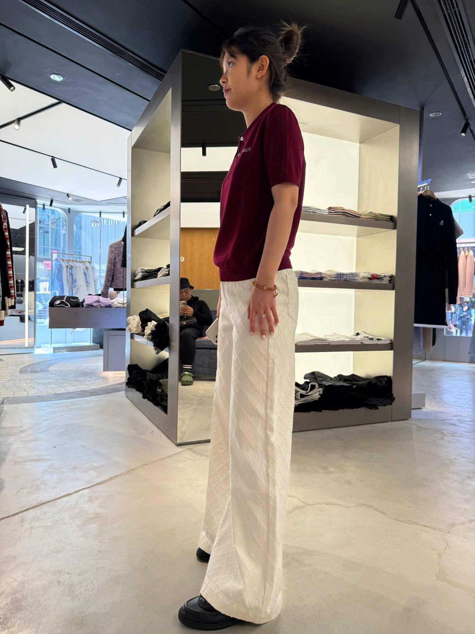 Quần jean trắng caro