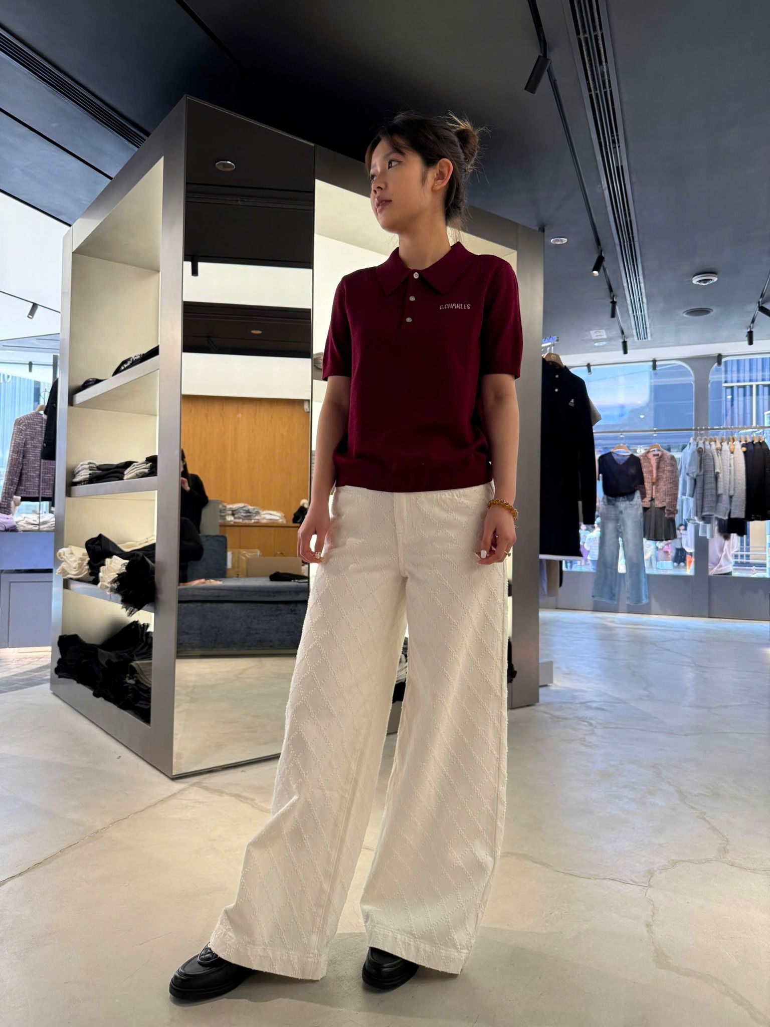 Quần jean trắng caro
