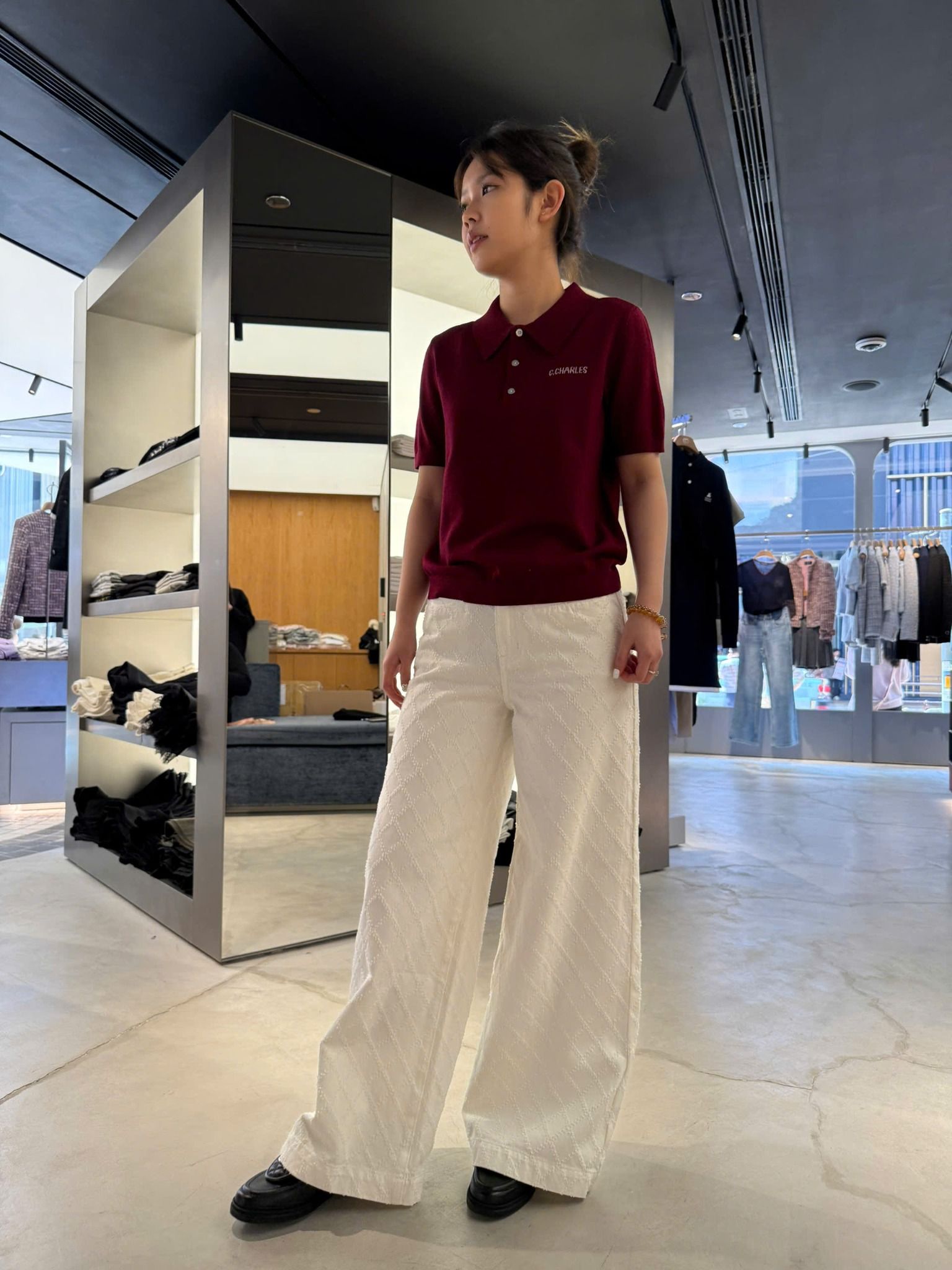 Quần jean trắng caro