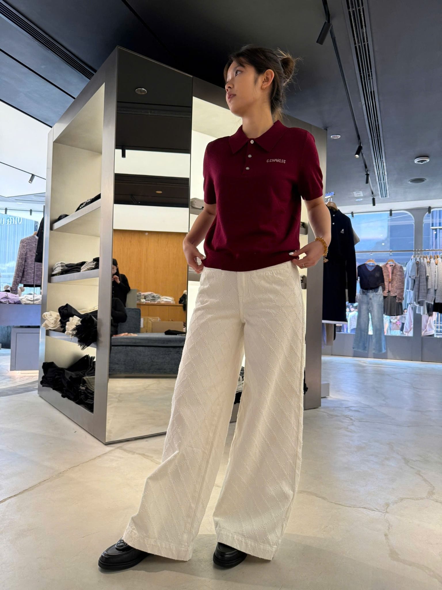 Quần jean trắng caro