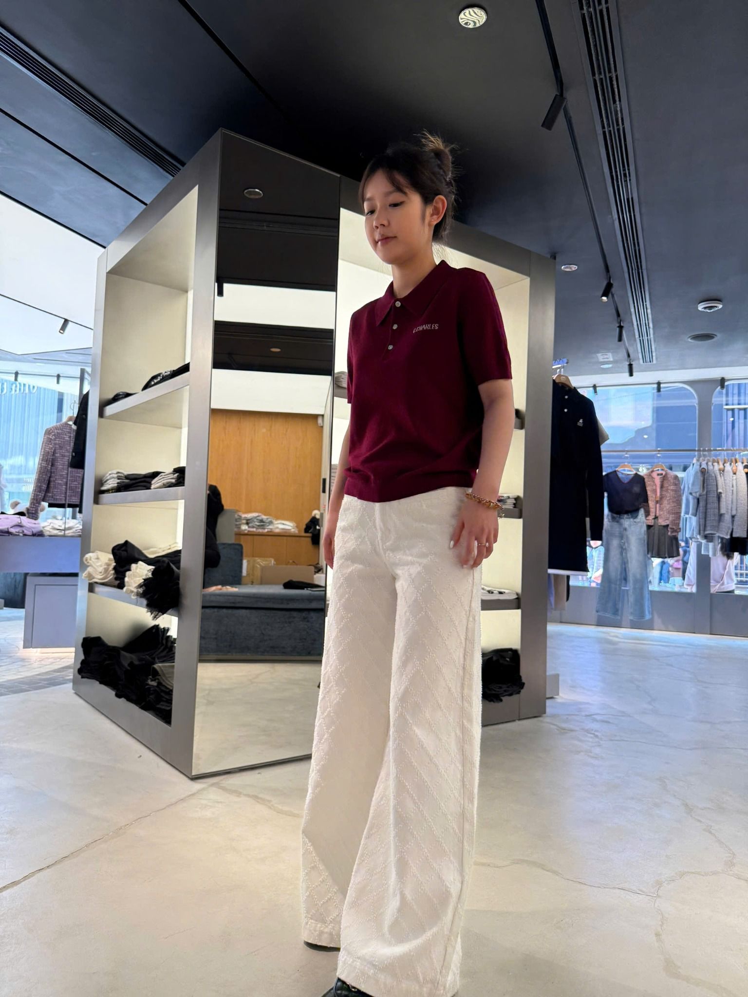Quần jean trắng caro