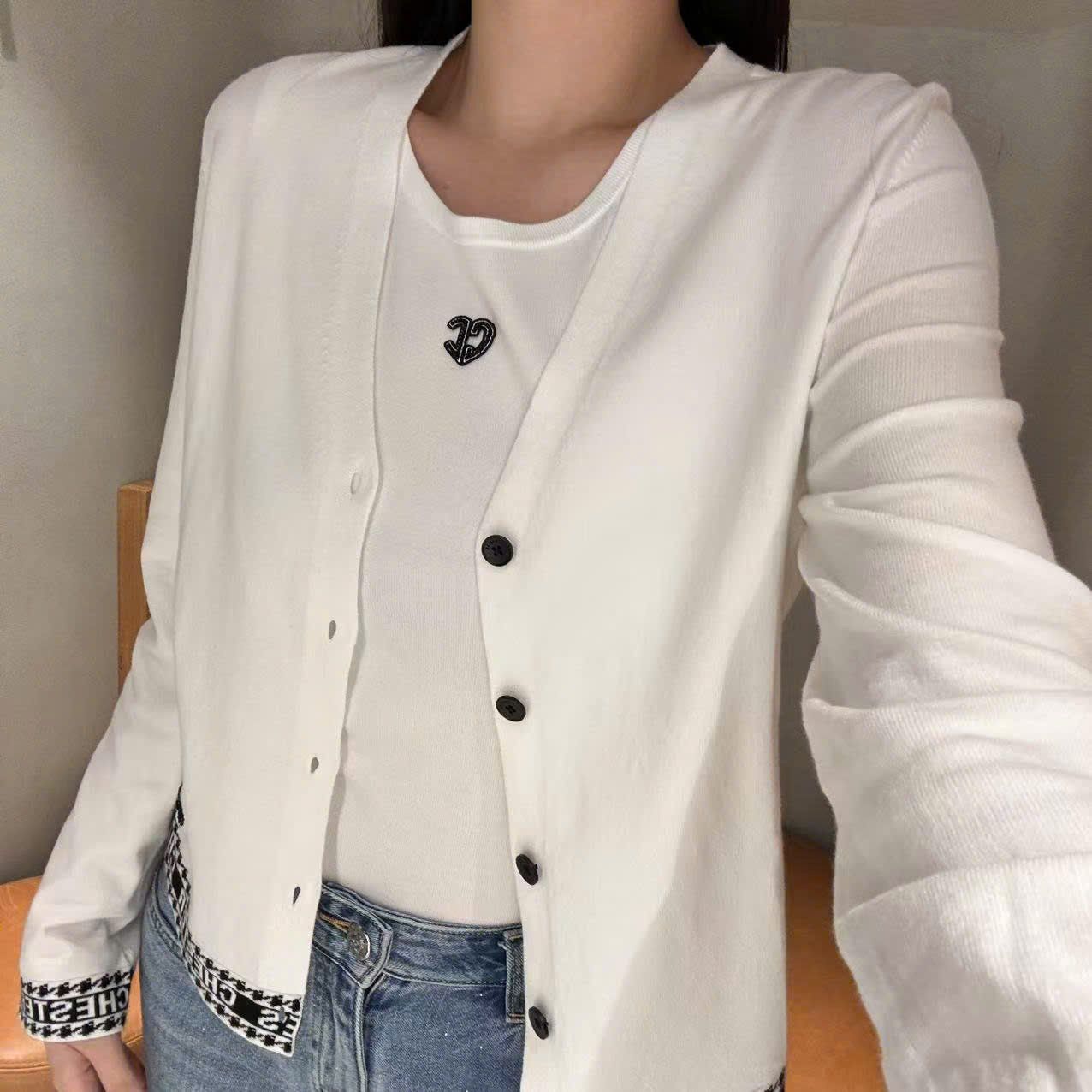 SET Áo CDG và áo tanktop trắng in chữ CC phối viền