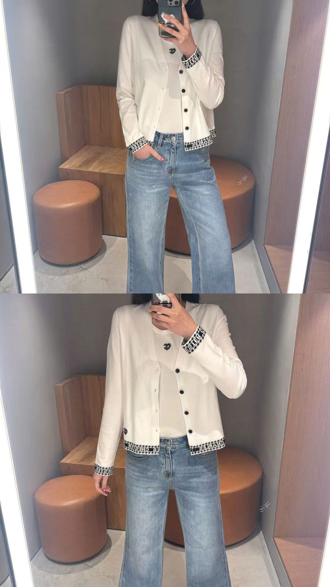 SET Áo CDG và áo tanktop trắng in chữ CC phối viền