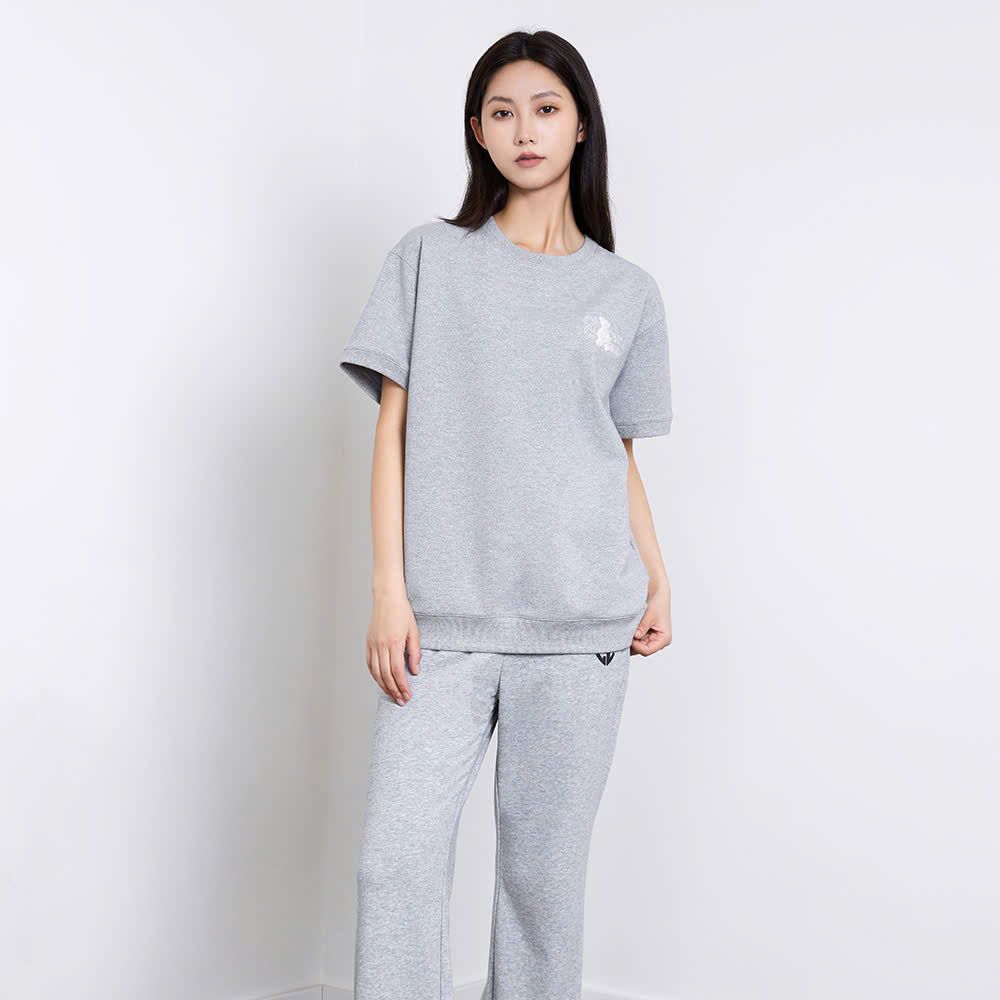 Áo thun xám dệt kim tuyến - gấu ngọc (SET)