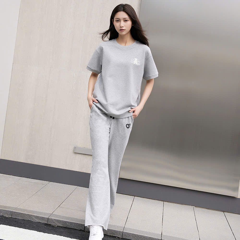 Áo thun xám dệt kim tuyến - gấu ngọc (SET)