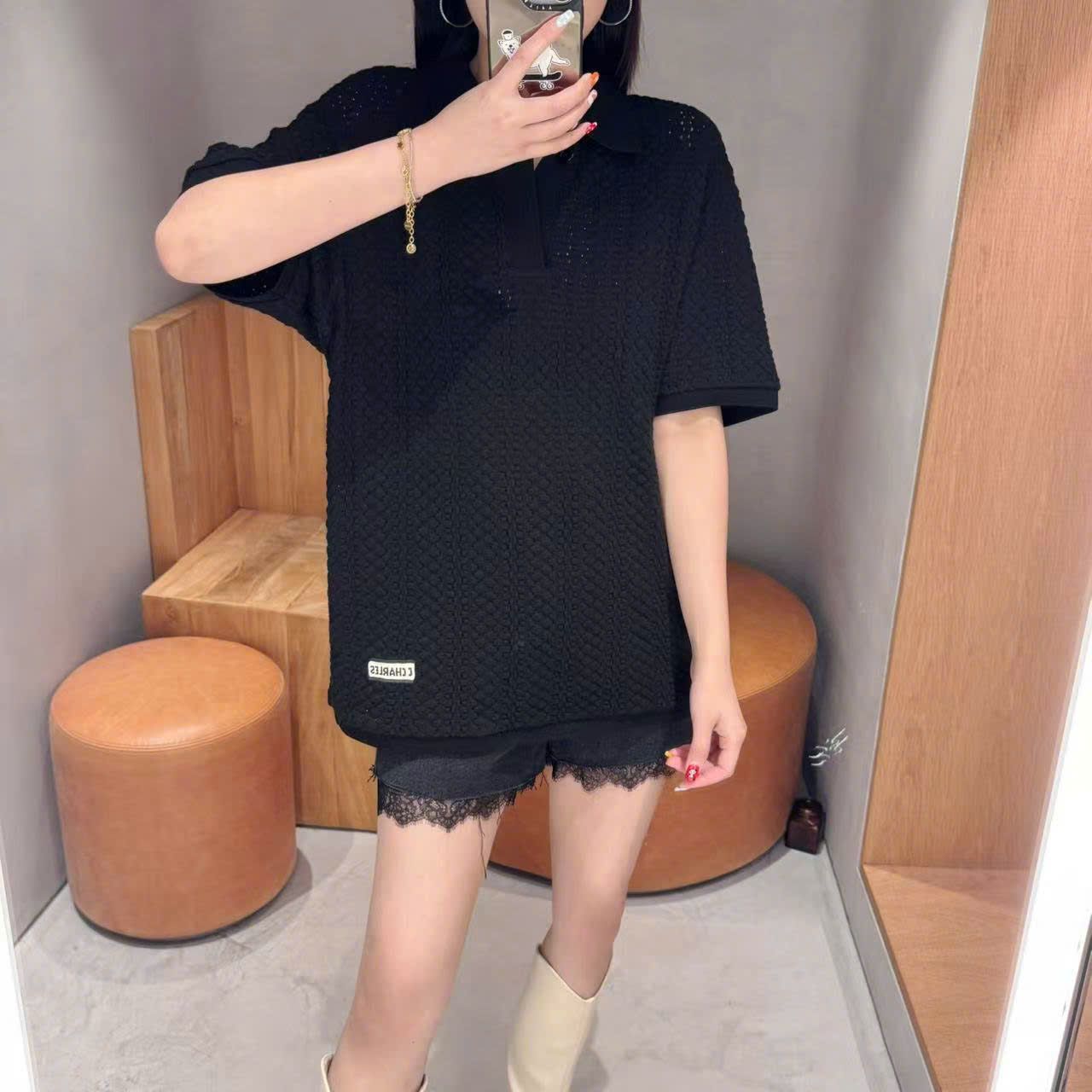 Áo Polo đen xốp