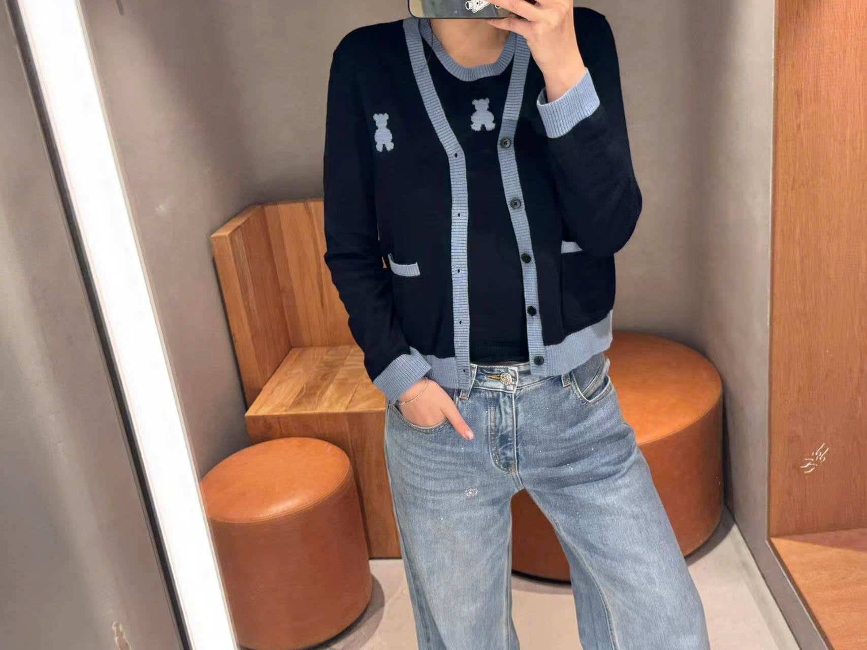 Áo CDG xanh navy-gấu ngọc
