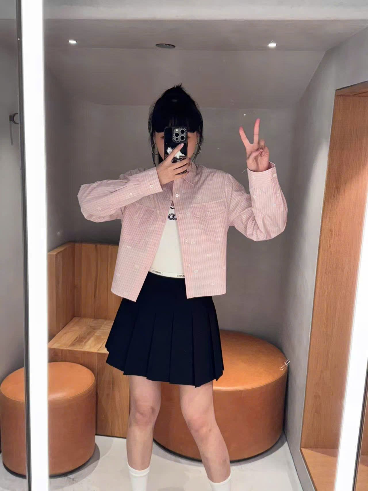 Áo sơmi hồng , 2 túi ngực