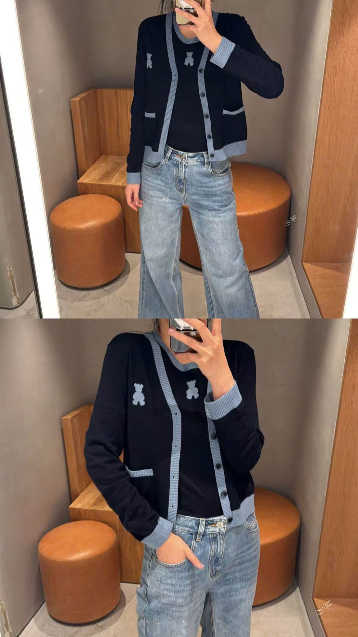 Áo CDG xanh navy-gấu ngọc