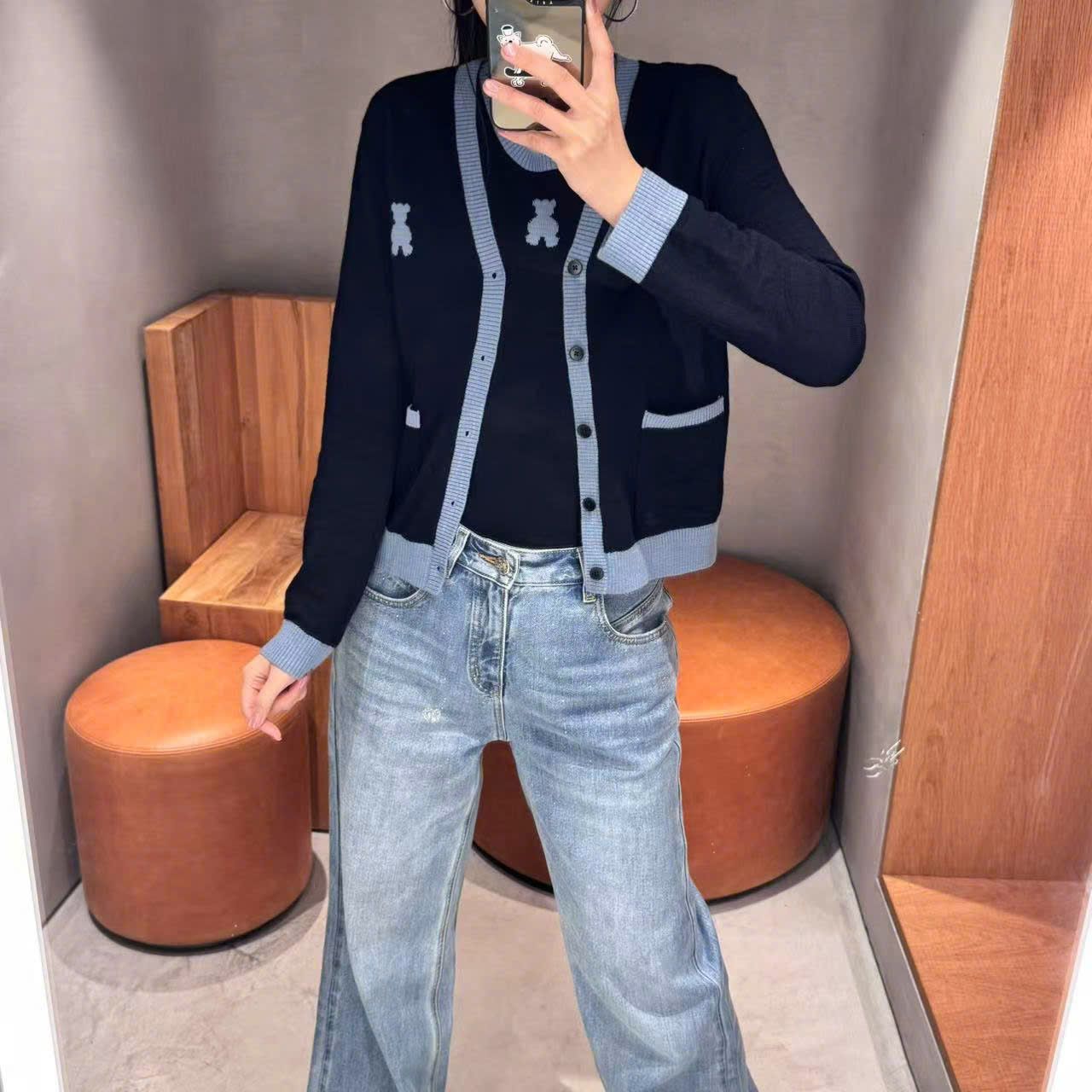 Áo CDG xanh navy-gấu ngọc