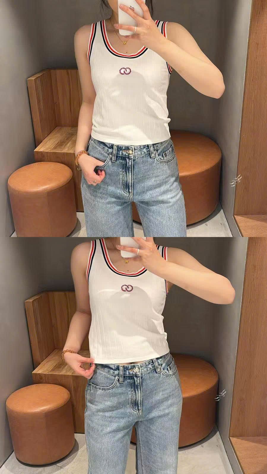 Áo tanktop trắng viền xanh đỏ -logo ngực