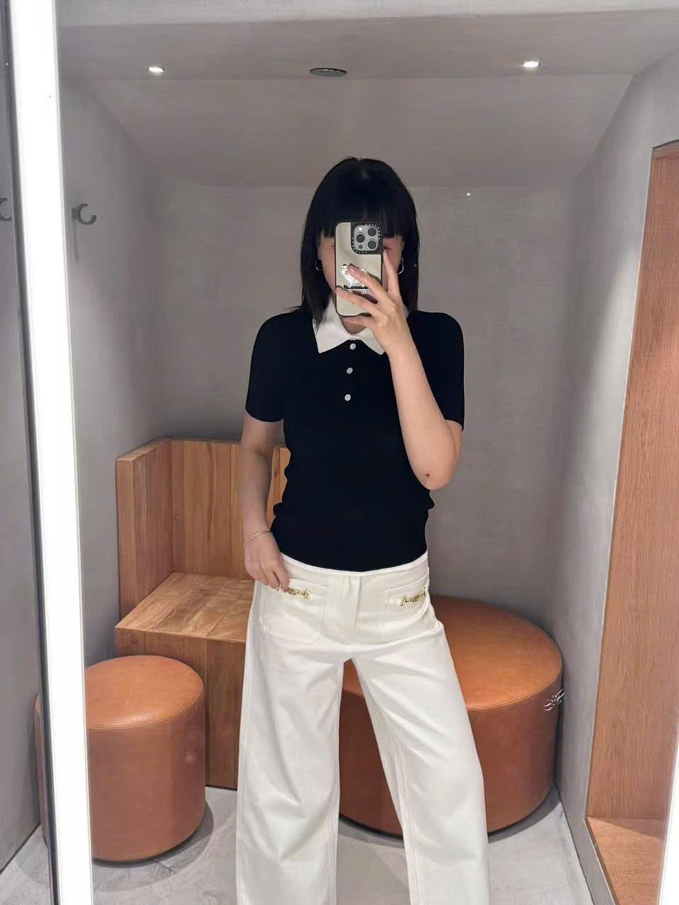 Áo Polo ngắn tay đen- Cổ trắng