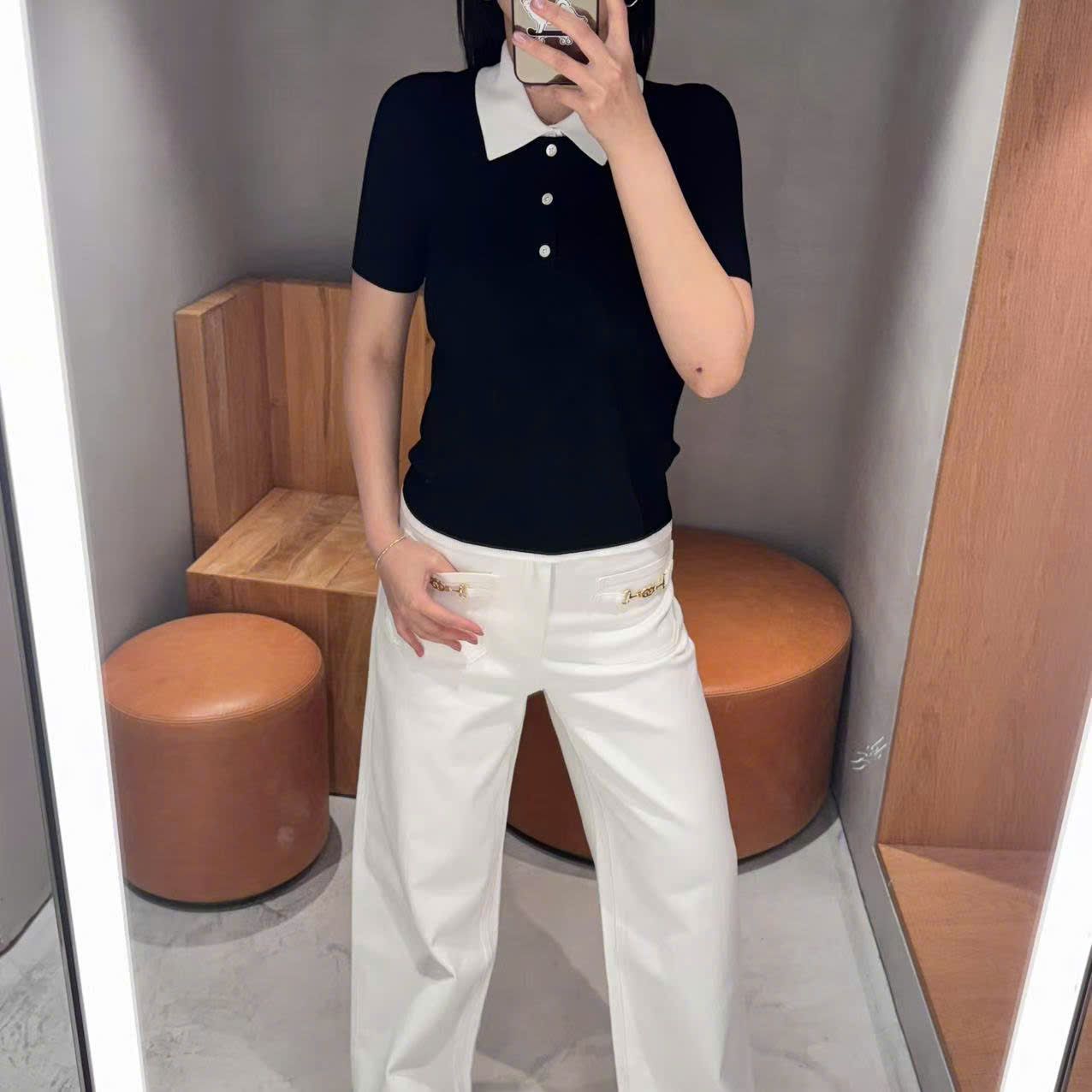 Áo Polo ngắn tay đen- Cổ trắng