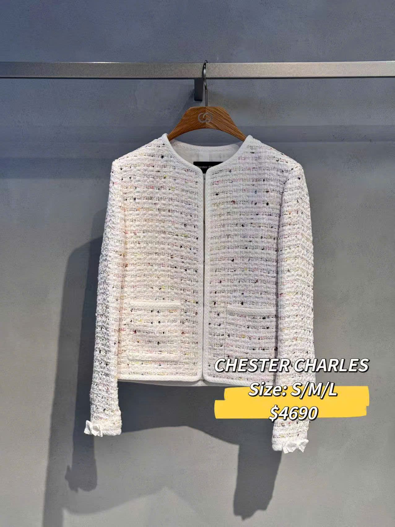 Áo dạ tweed chấm sắc màu dáng ngắn -tay nơ
