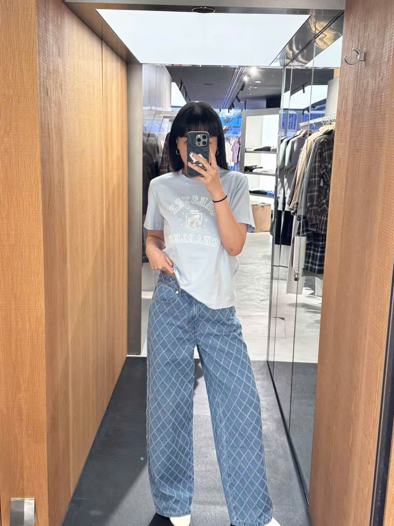 Quần jean caro xanh