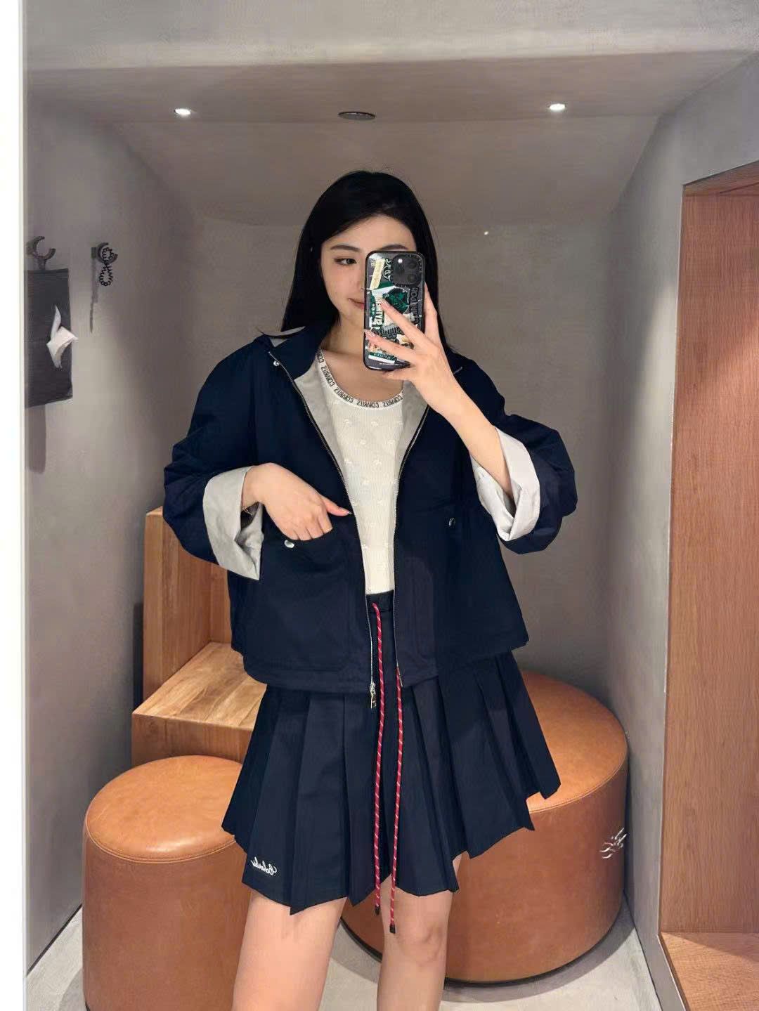 Áo khoác gió xanh Navy có mũ