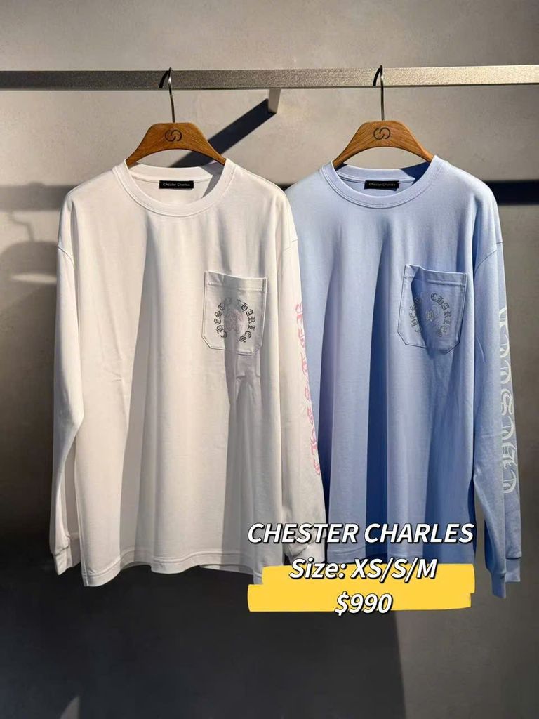 Áo thun xanh da trời dài tay , túi ngực chữ logo