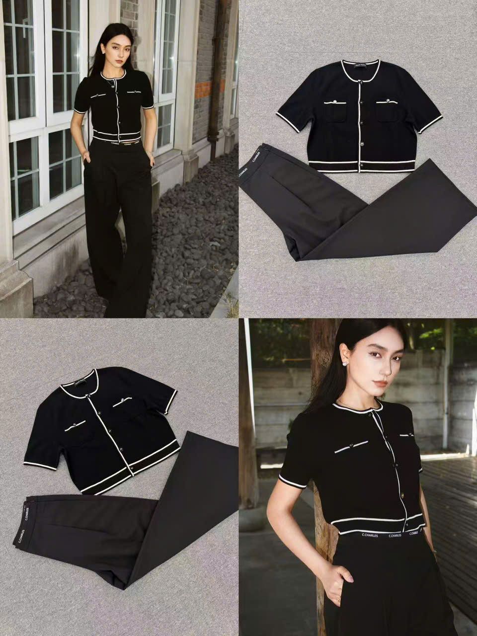 Áo CDG đen viền trắng - 2 túi trước