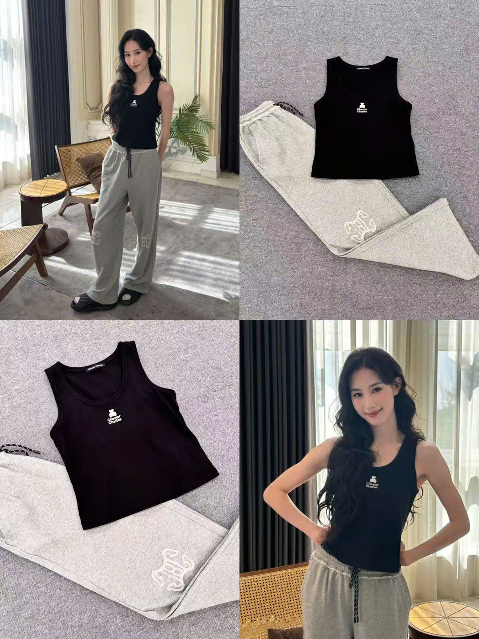 Áo ba lỗ đen-gấu trắng trên chữ