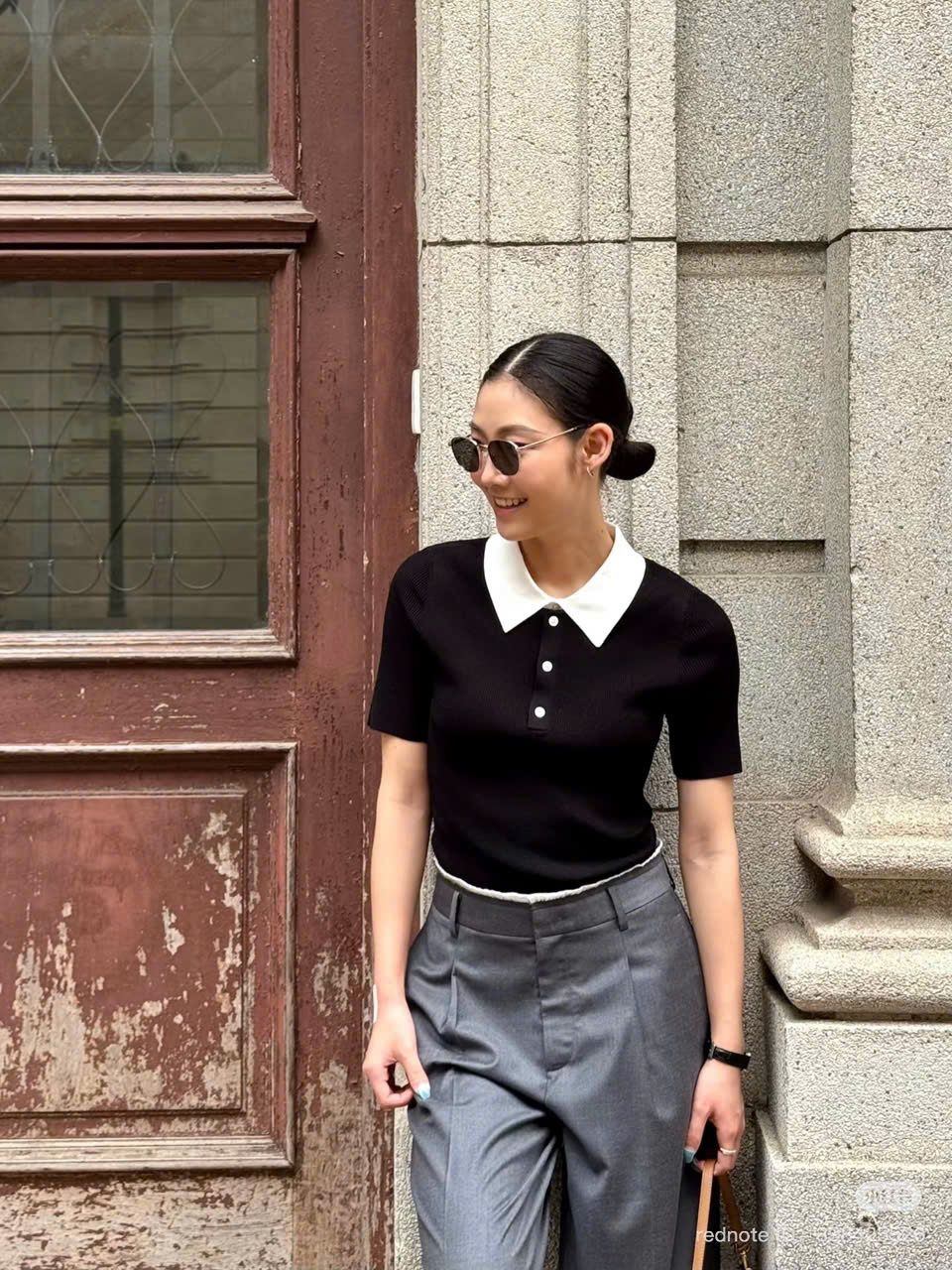 Quần vải ghi xám, cạp viền trắng