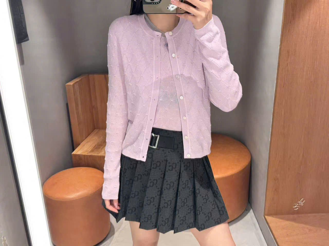 Chân váy ngắn kèm belt họa tiết thoi CC