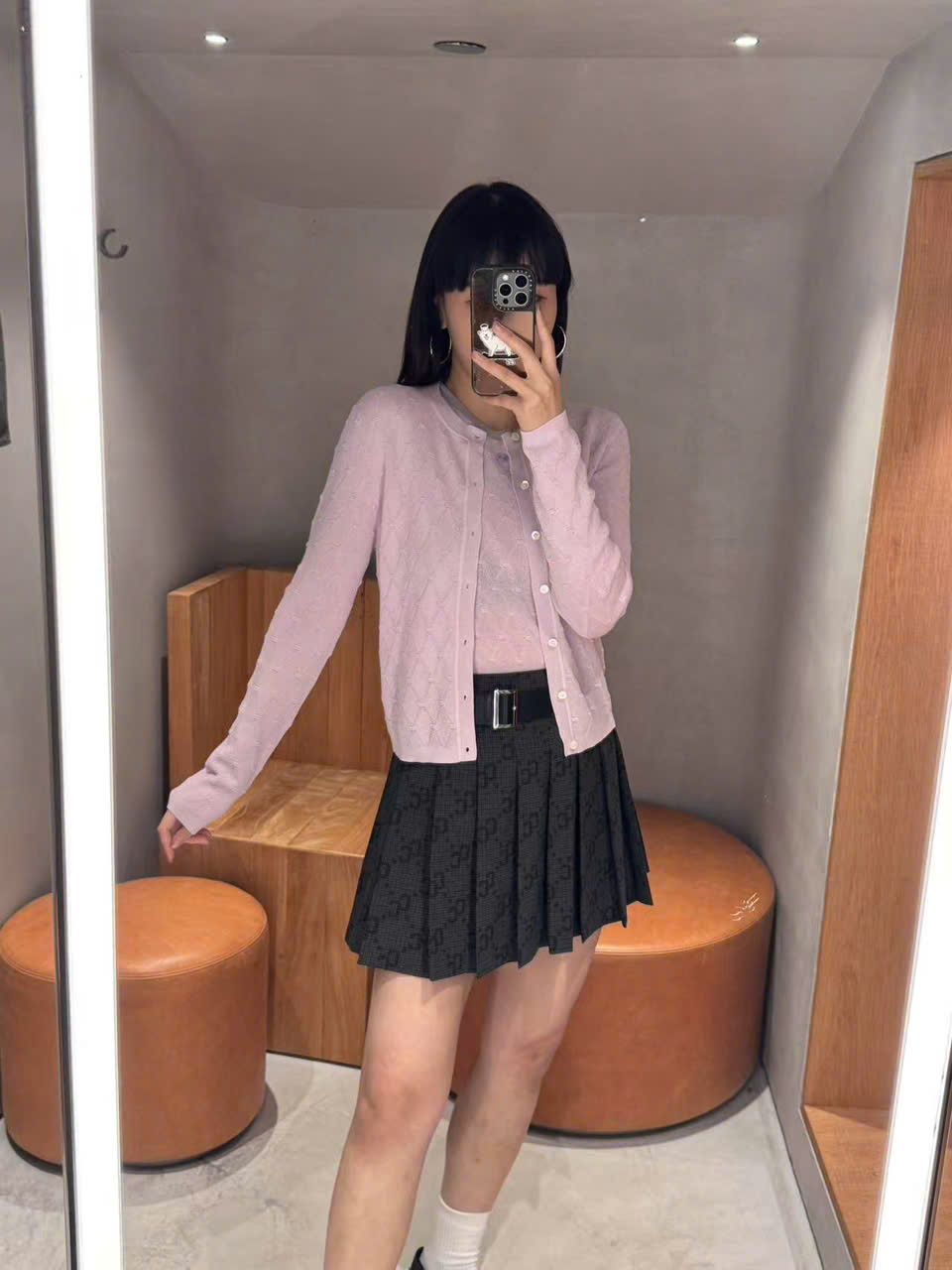 Chân váy ngắn kèm belt họa tiết thoi CC