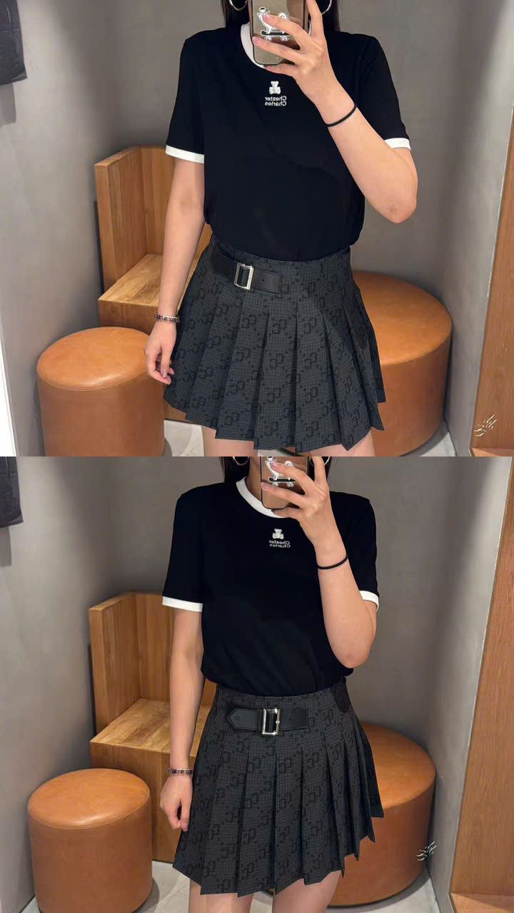 Chân váy ngắn kèm belt họa tiết thoi CC