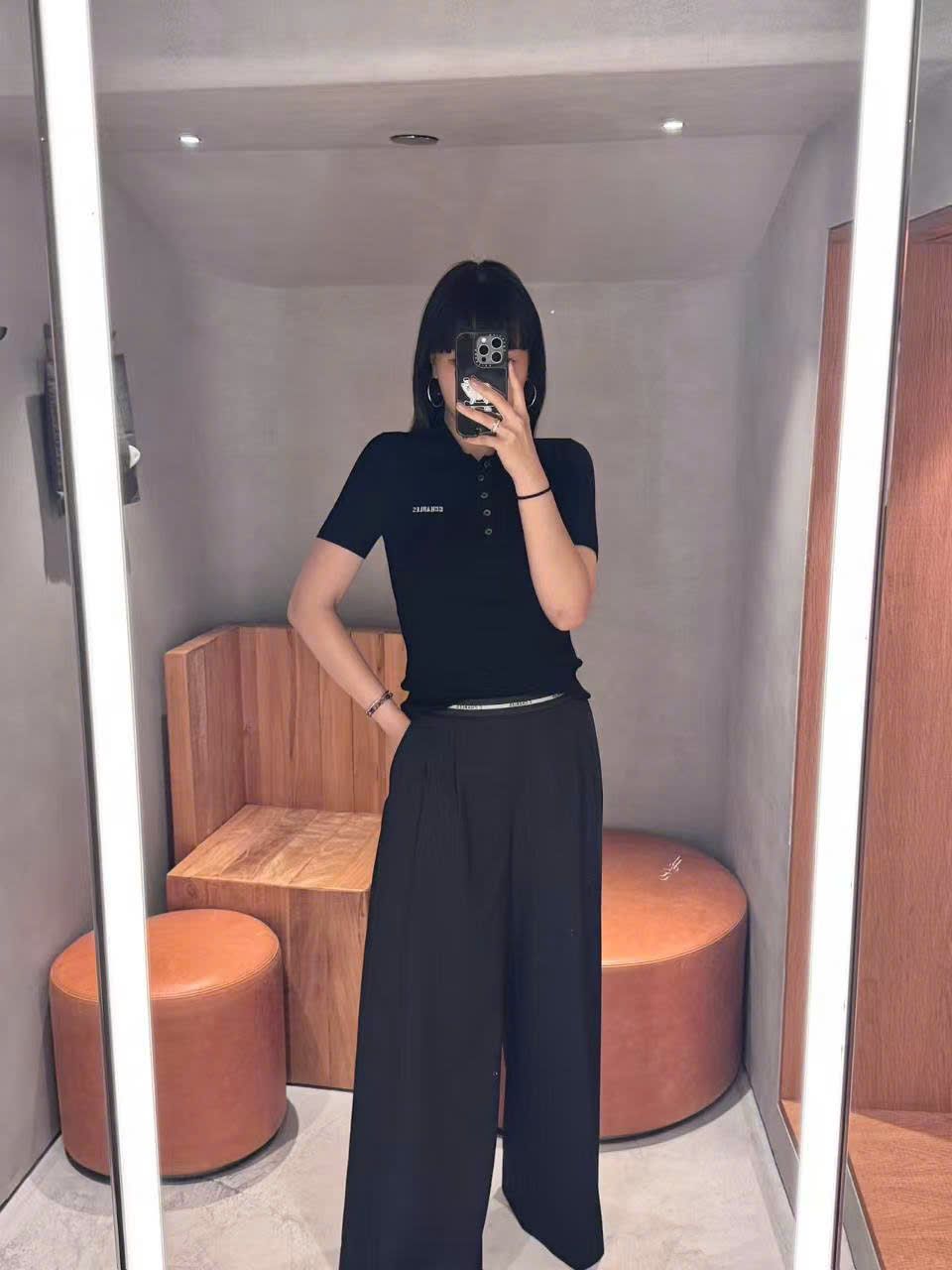 Áo polo ngắn tay đen - len tăm