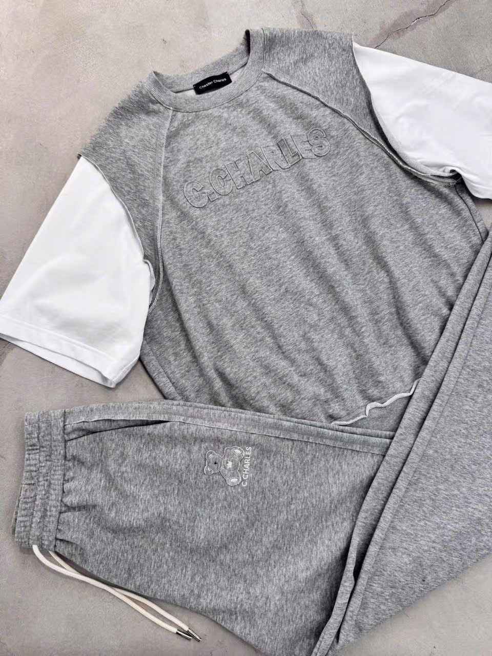 Áo thun xám tay trắng (SET)
