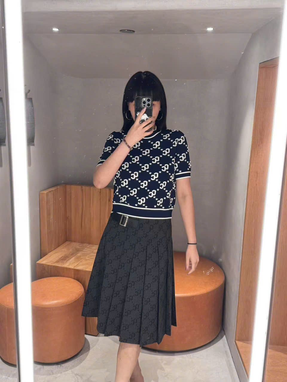 Áo len ngắn tay full logo - xanh navy