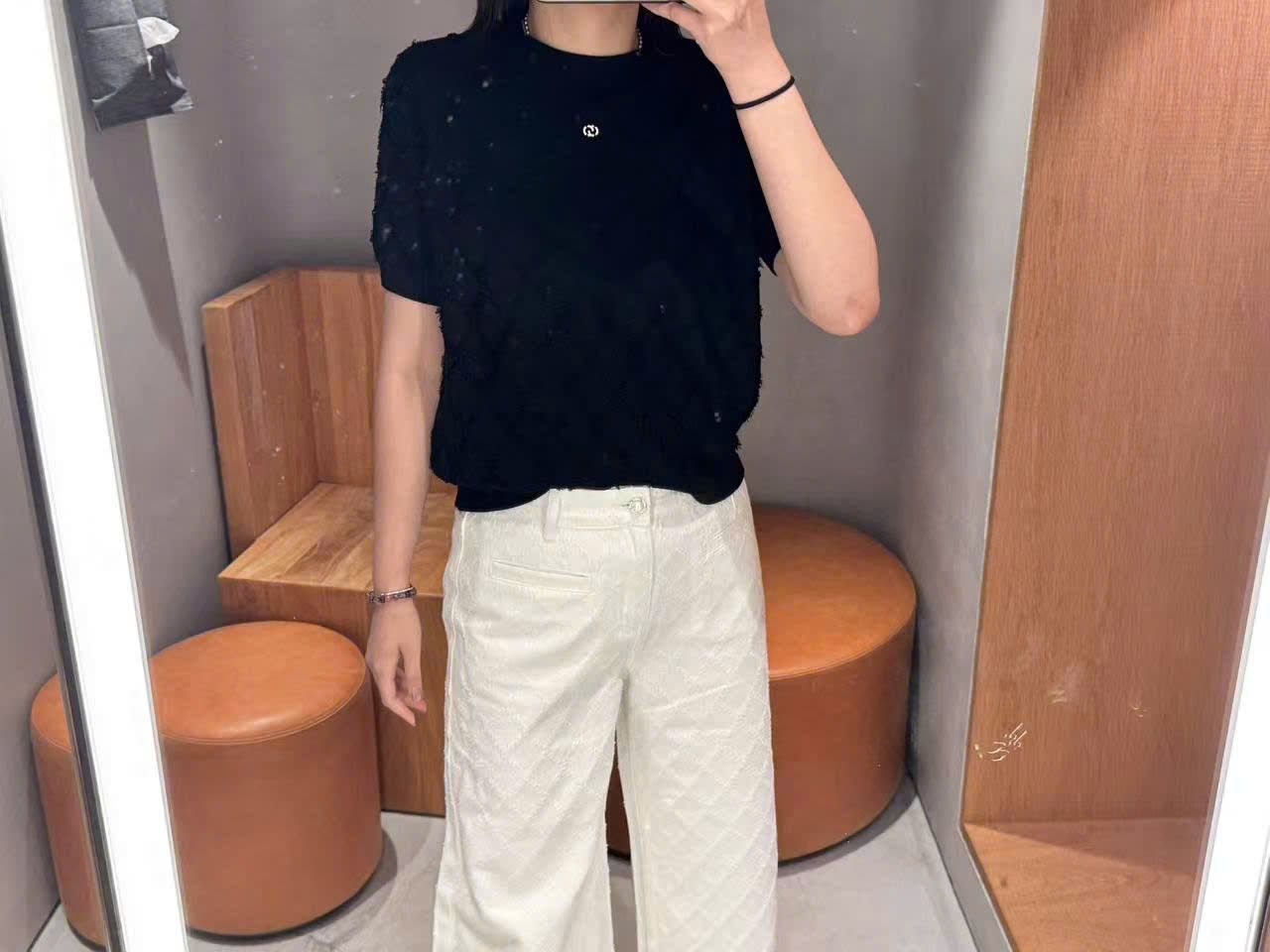 Quần jean trắng caro