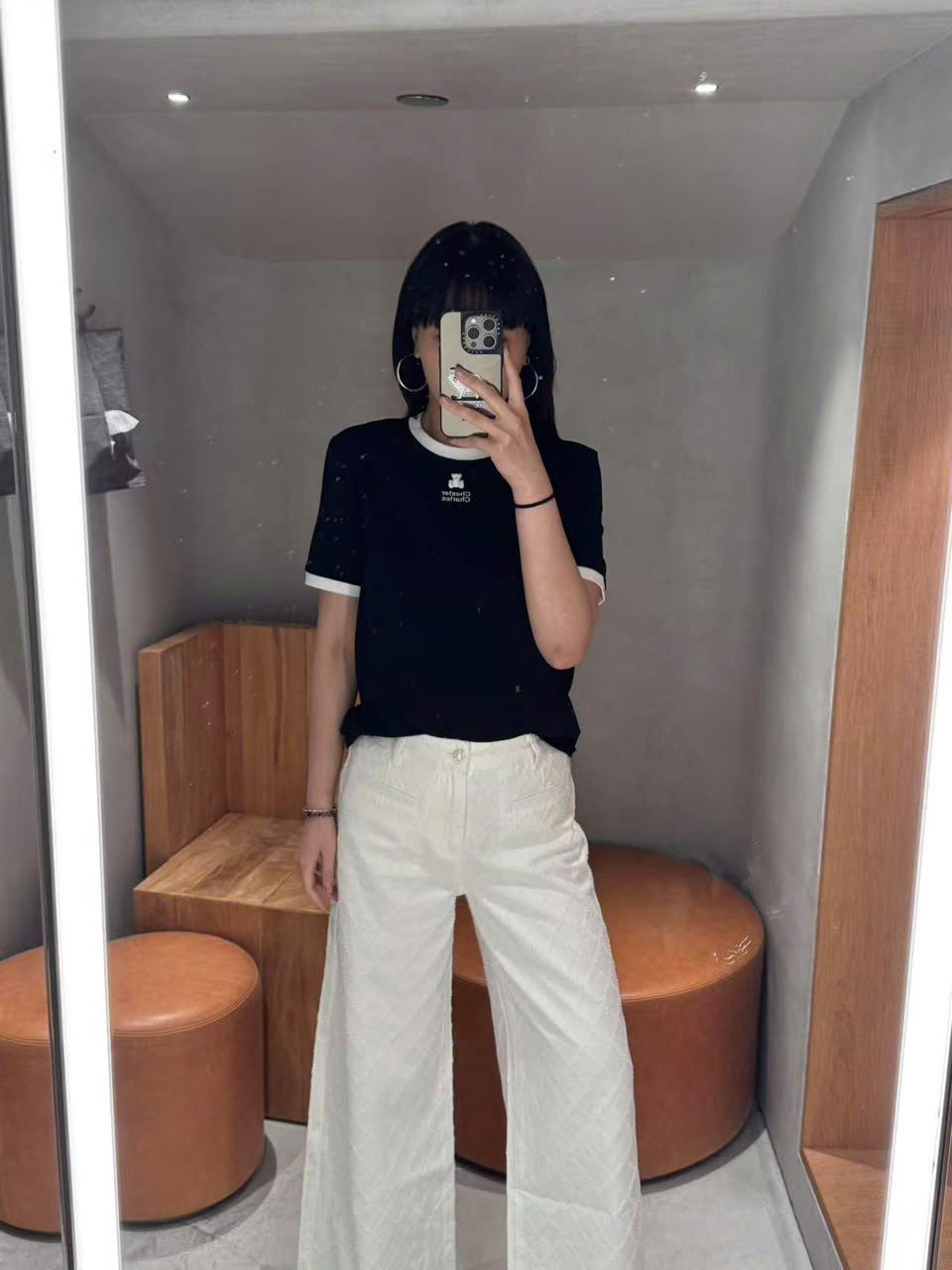 Quần jean trắng caro