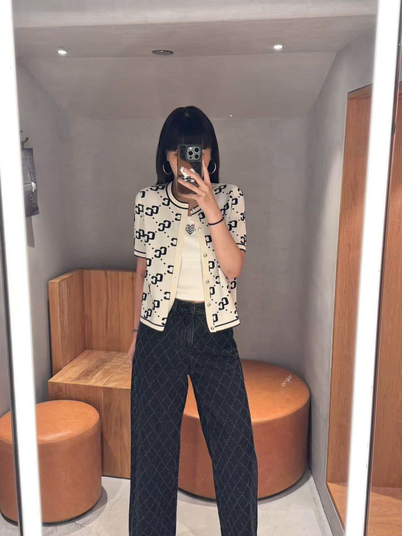 Áo CDG trắng ngắn tay full logo CC