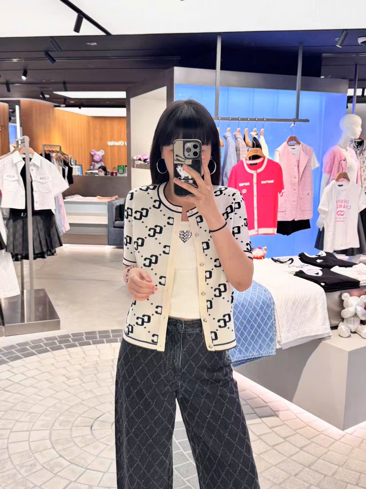 Áo CDG trắng ngắn tay full logo CC