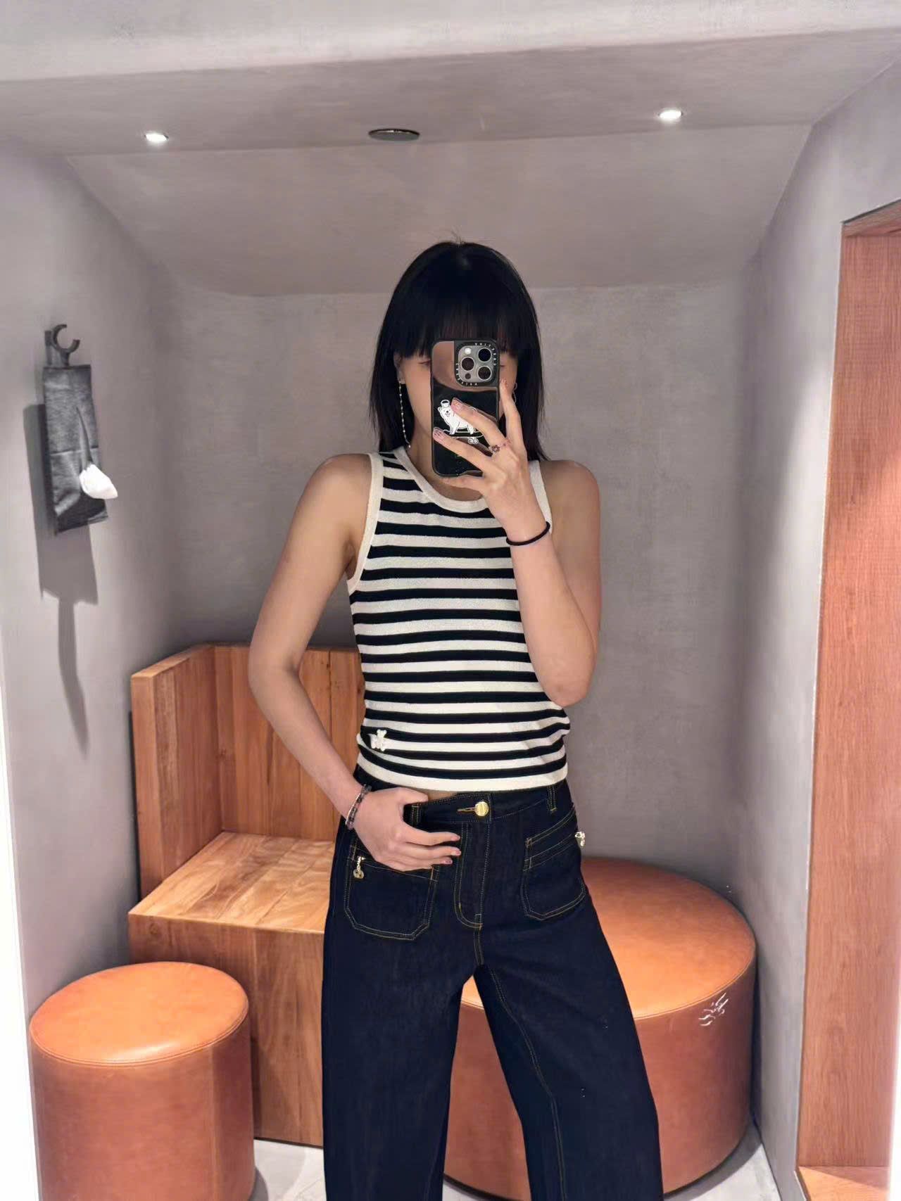 Áo 3 lỗ kẻ gấu trắng