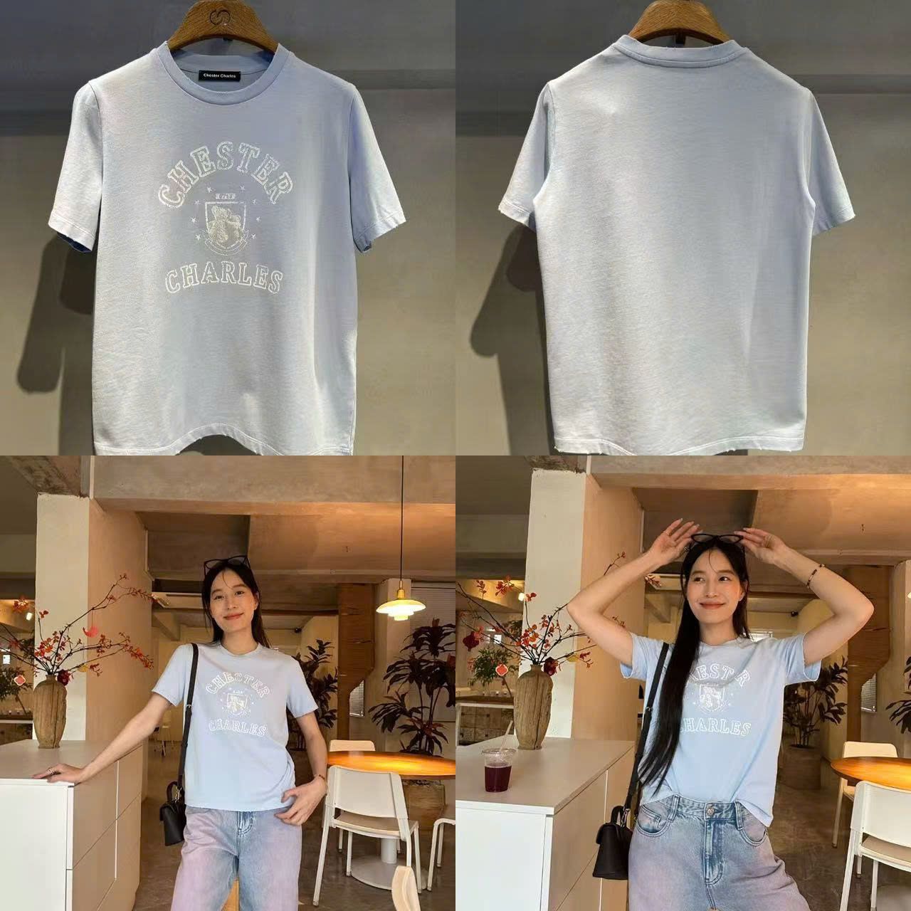 Áo T- ngắn tay xanh logo trắng