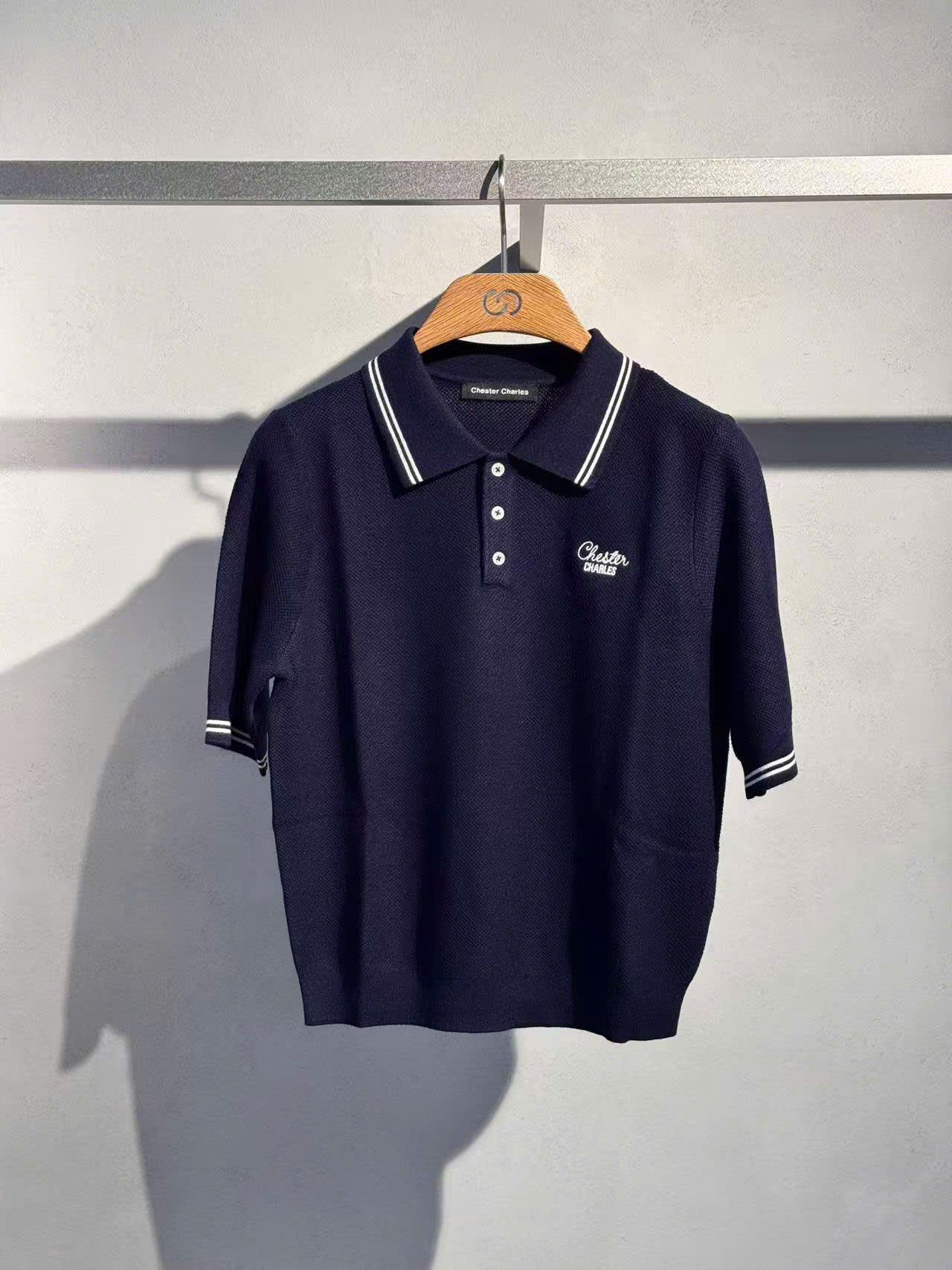 Áo polo xanh navy- 3 cúc viền trắng