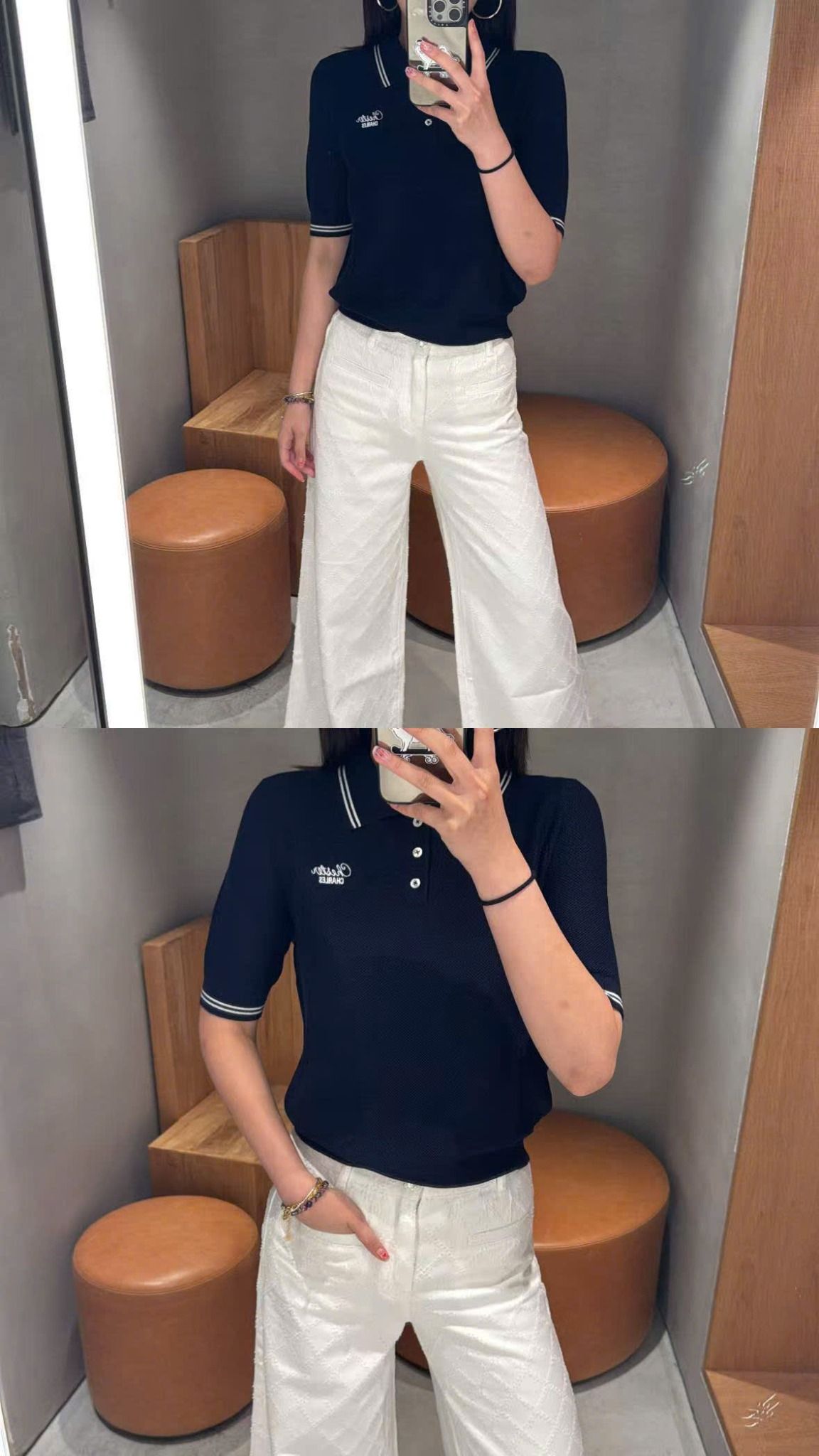 Áo polo xanh navy- 3 cúc viền trắng