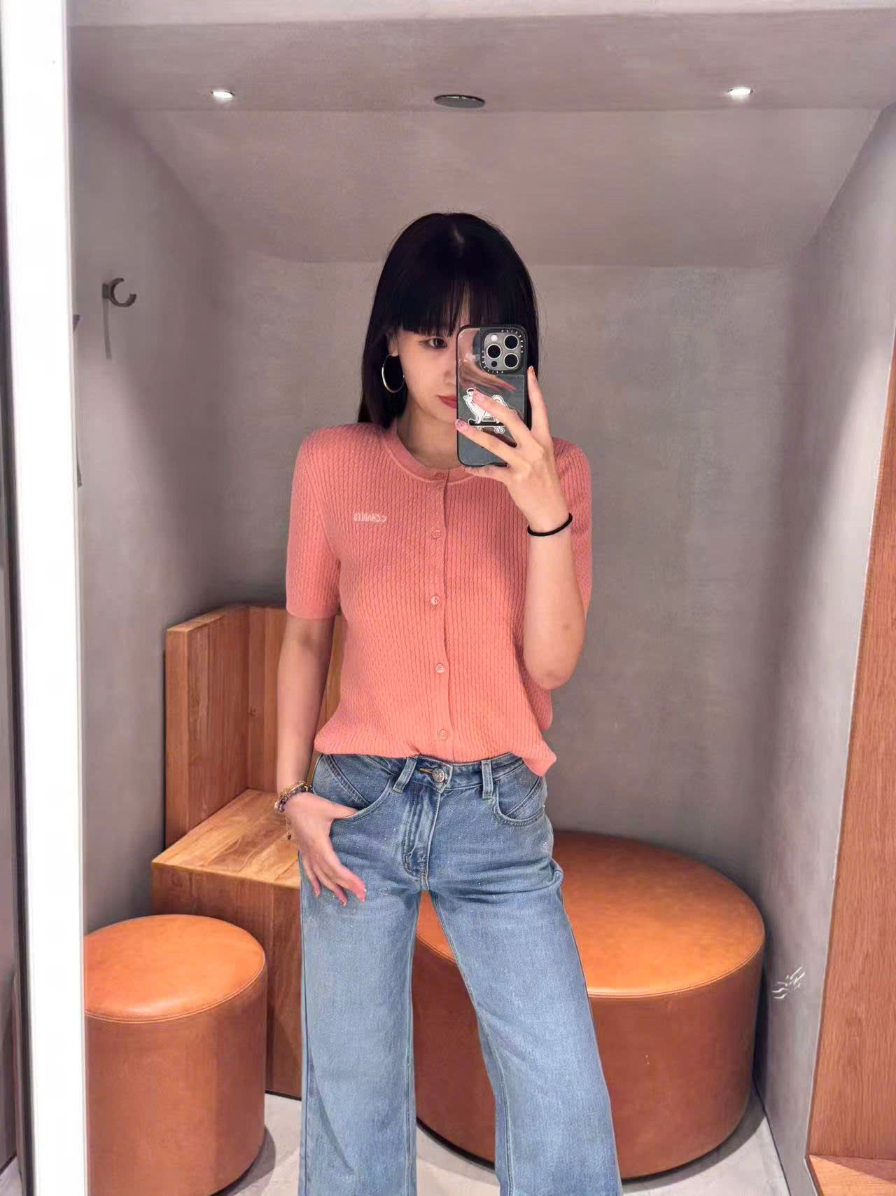 Áo CDG ngắn tay Hồng cài cúc